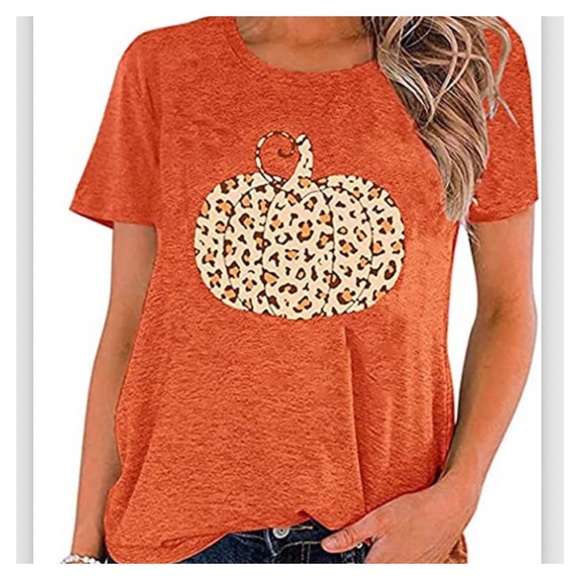 Pumpkin Graphic Leopard Print Tee